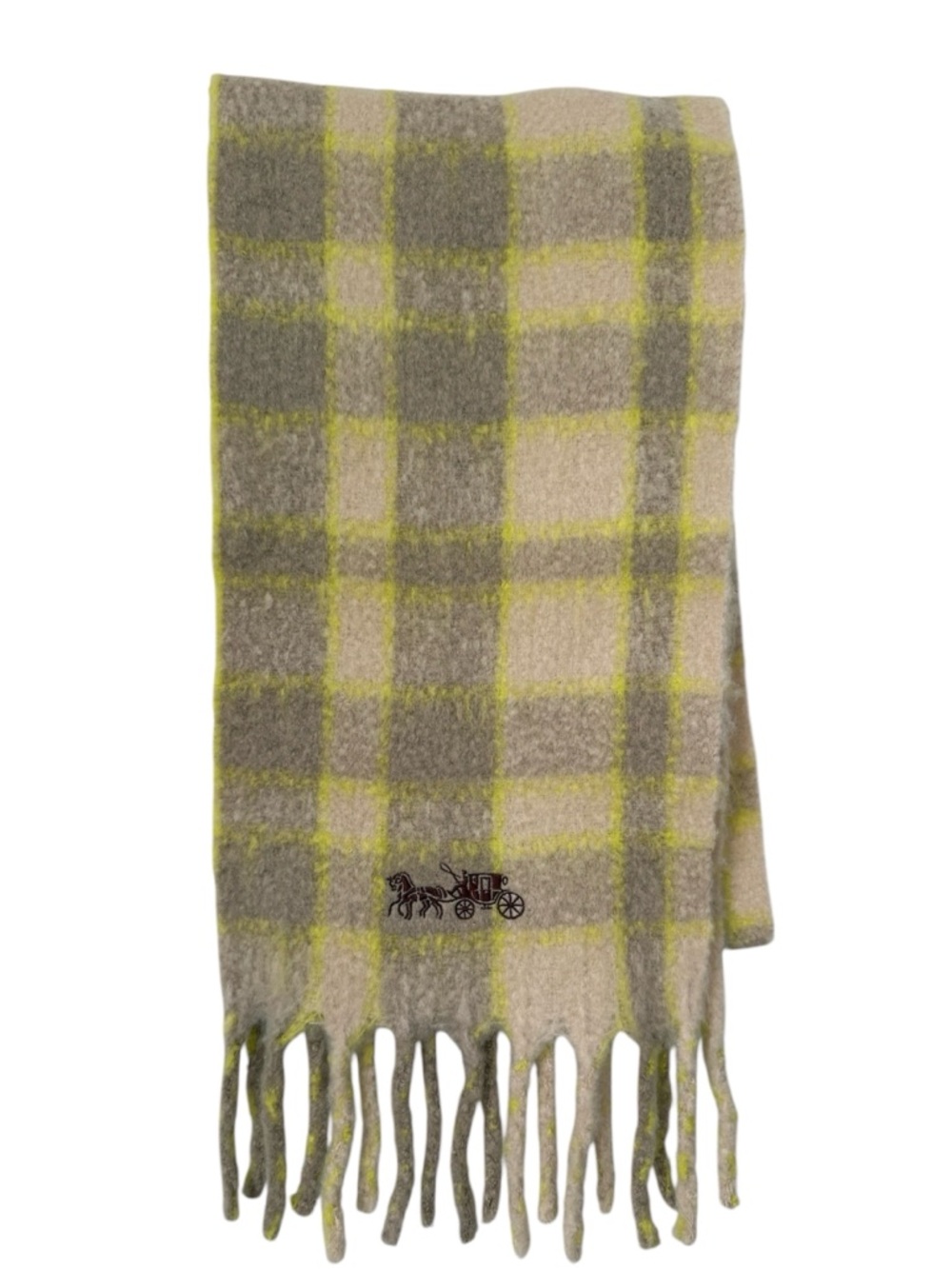 Coach Classic Plaid Oversized Muffler yellow gray 98”x11”